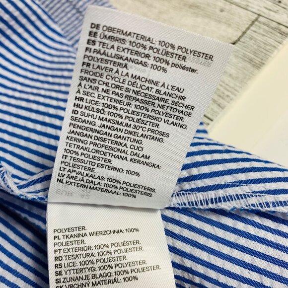 Divided Beach Striped Dress Sz 10 Spaghetti Strap Lace Up Back Button Blue White - Picture 10 of 14